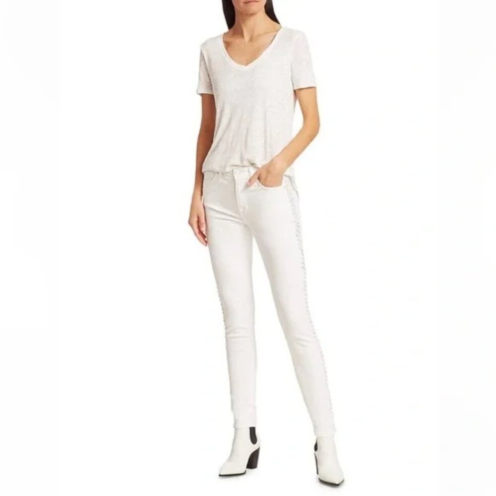 7 FOR ALL MANKIND White Braided Ankle Skinny Midrise Denim Jeans Size 26 $225
